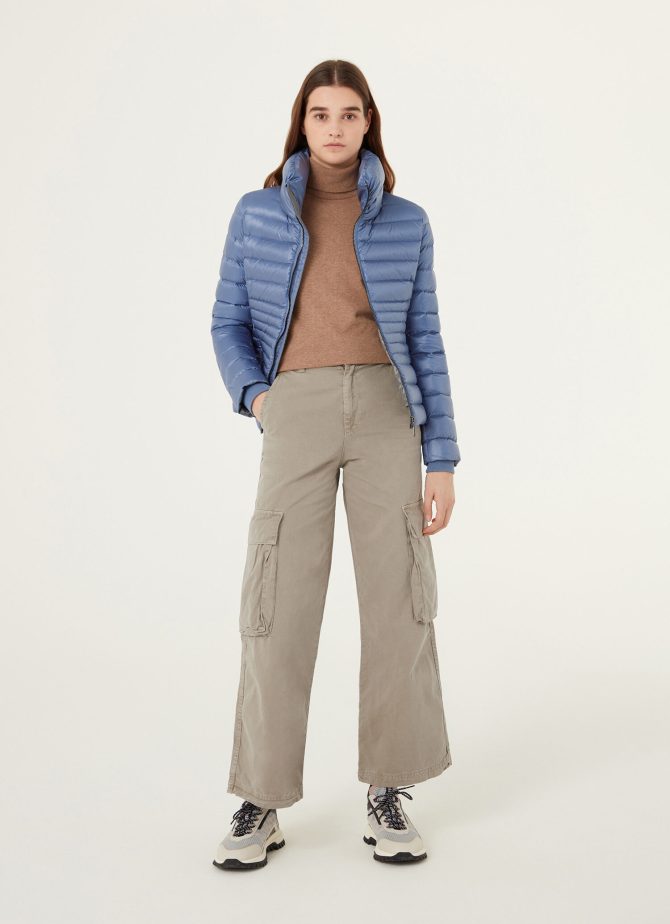 Down jacket with ribbed knit cuffs