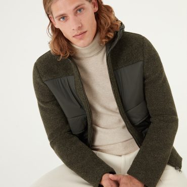 Wool cloth jacket with nylon inserts