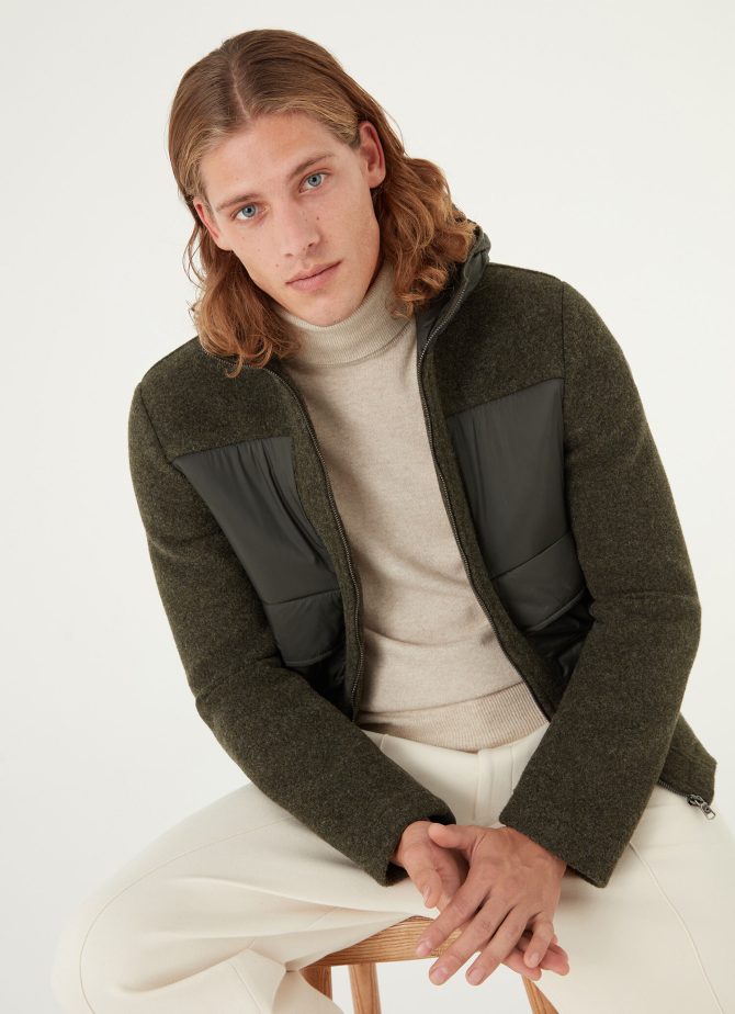 Wool cloth jacket with nylon inserts