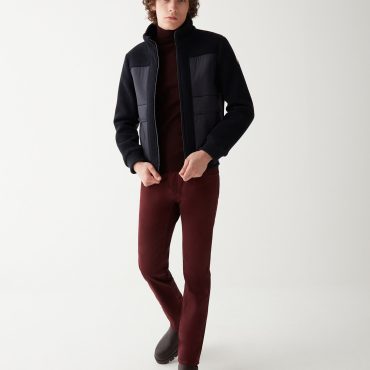 Wool cloth bomber jacket with nylon inserts