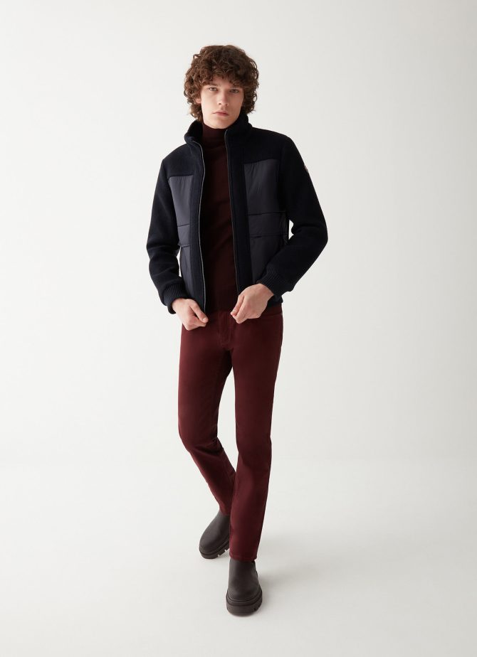 Wool cloth bomber jacket with nylon inserts