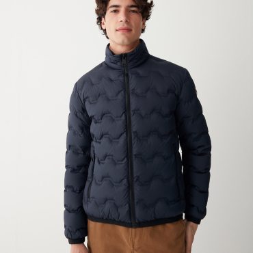Quilted-effect down jacket with canneté ribbon