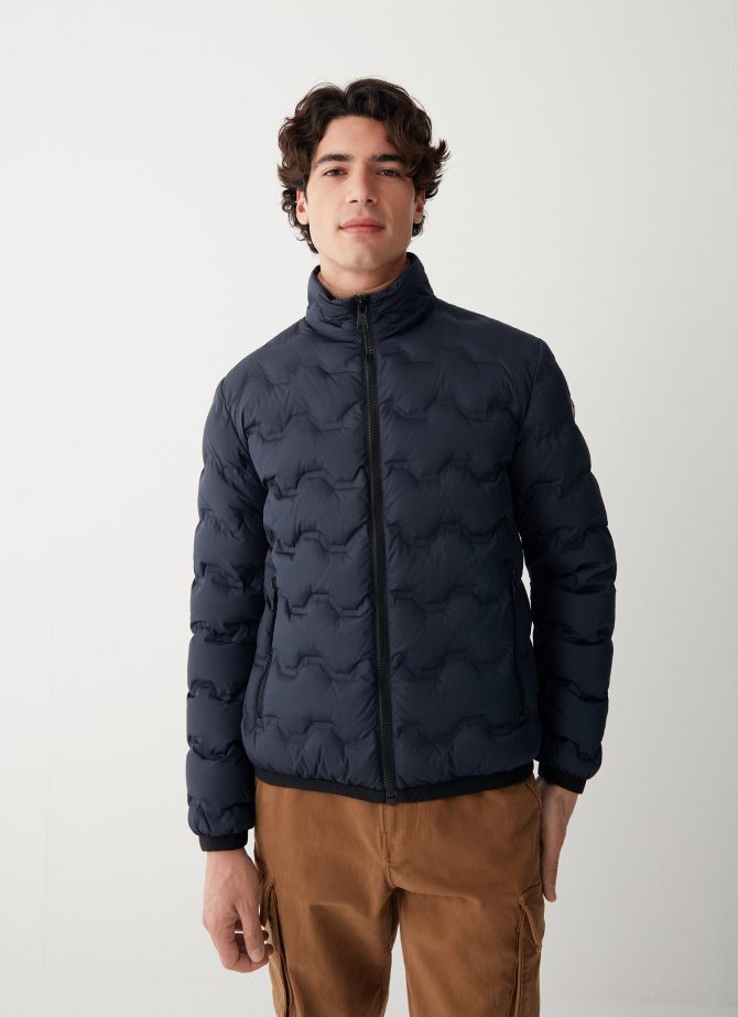 Quilted-effect down jacket with canneté ribbon