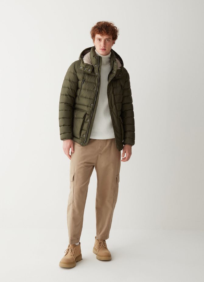 Medium length down jacket with detachable hood