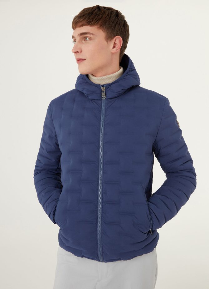 Quilted-effect down jacket with fixed hood - Image 3