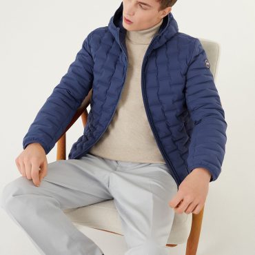 Quilted-effect down jacket with fixed hood