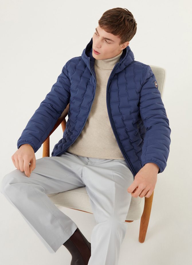 Quilted-effect down jacket with fixed hood