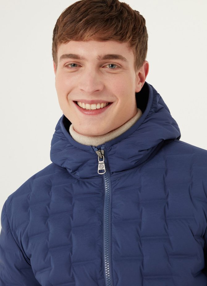 Quilted-effect down jacket with fixed hood - Image 2