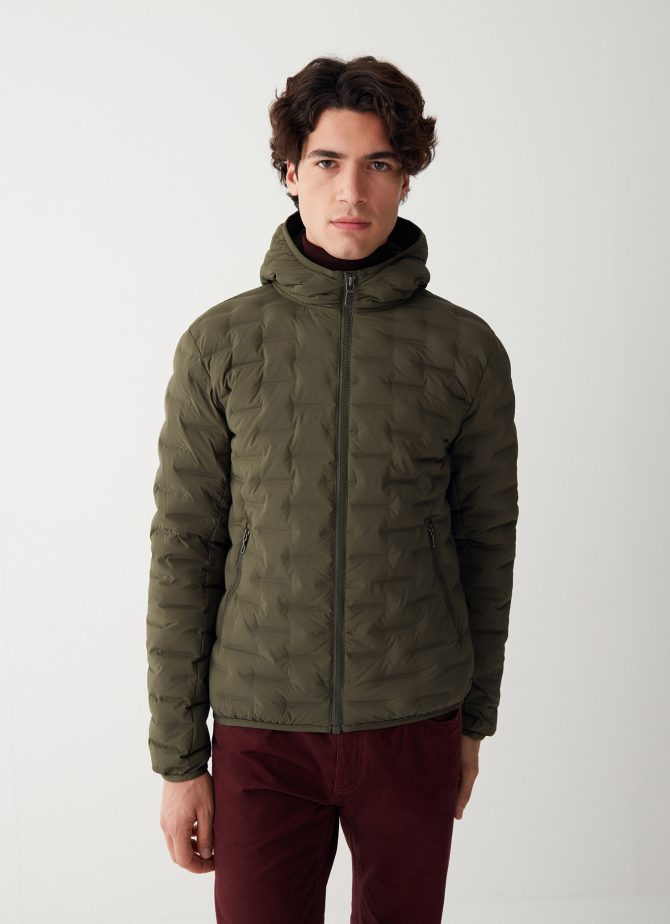 Quilted-effect down jacket with fixed hood - Image 3