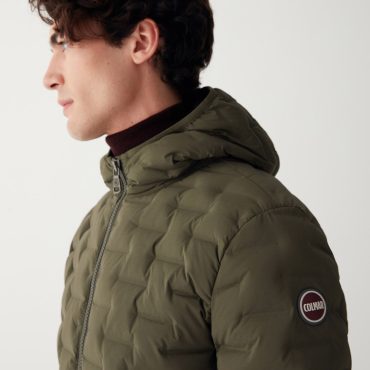 Quilted-effect down jacket with fixed hood