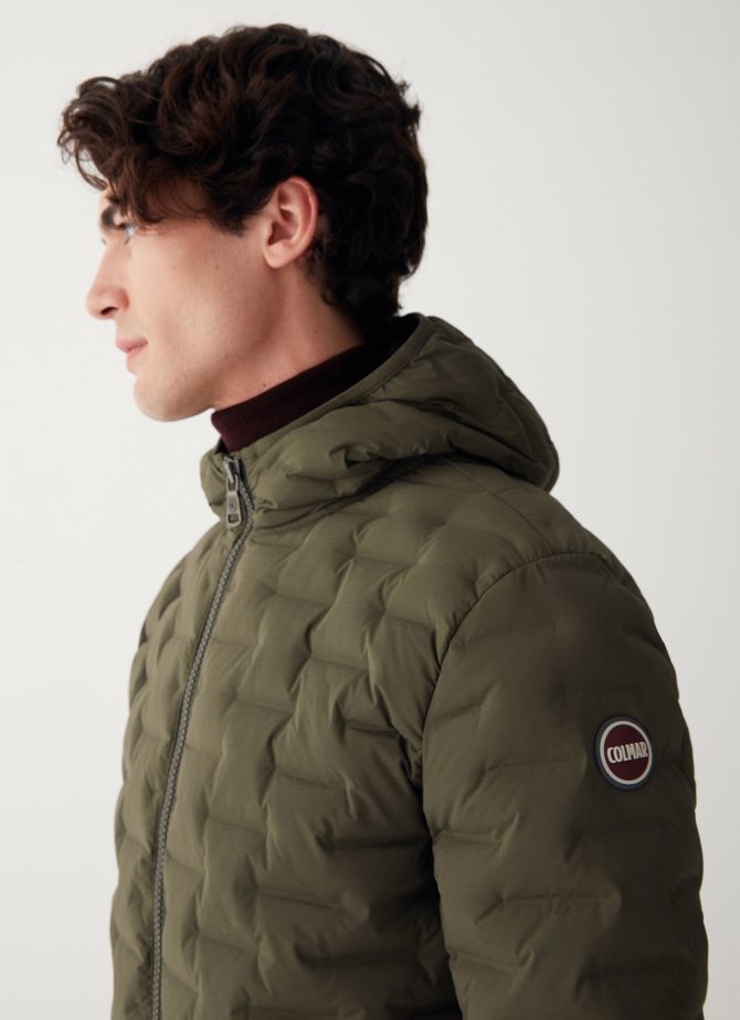 Quilted-effect down jacket with fixed hood