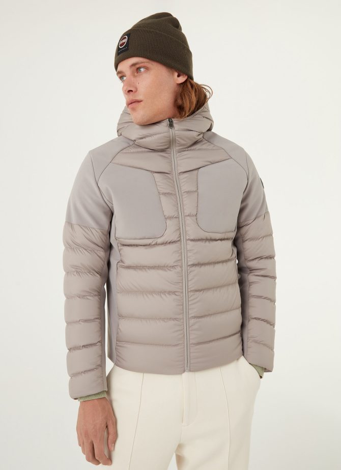 Down jacket with fixed hood in double fabric - Image 3
