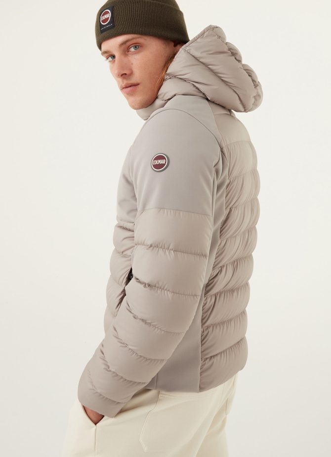 Down jacket with fixed hood in double fabric - Image 2