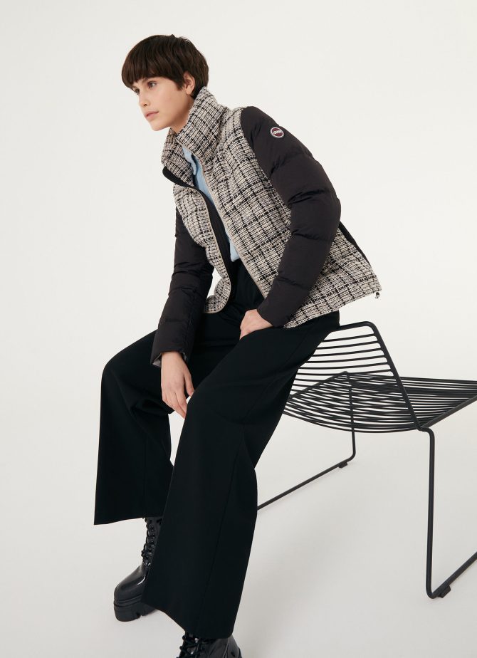 Quilted bouclé jacket with drawstring at the bottom