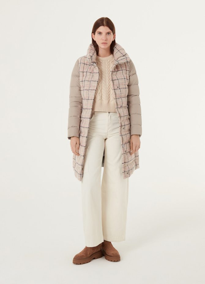 Bouclé coat with wrinkled inserts