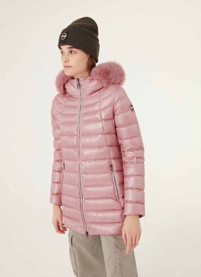 Medium-length iridescent down jacket in real fur - Image 3