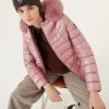 Medium-length iridescent down jacket in real fur