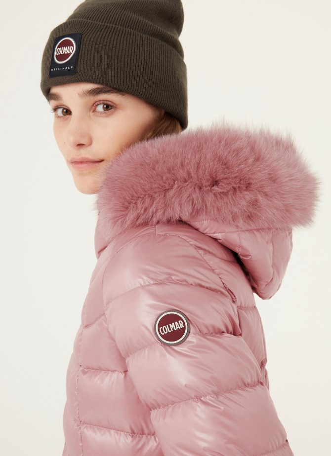 Medium-length iridescent down jacket in real fur - Image 2