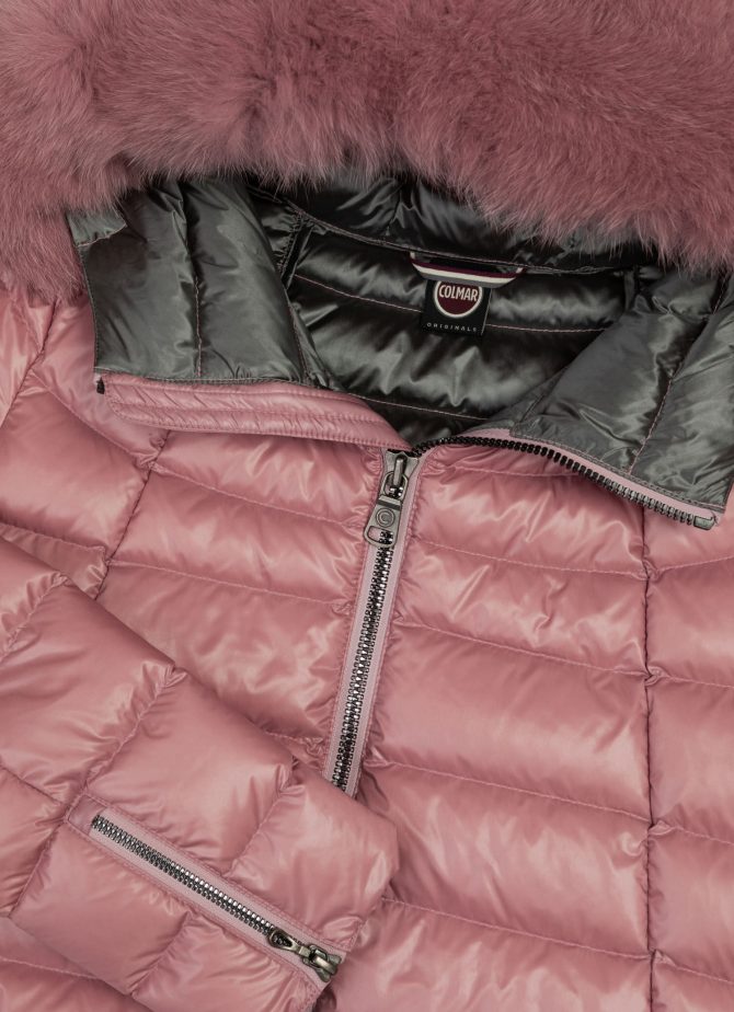 Medium-length iridescent down jacket in real fur - Image 6