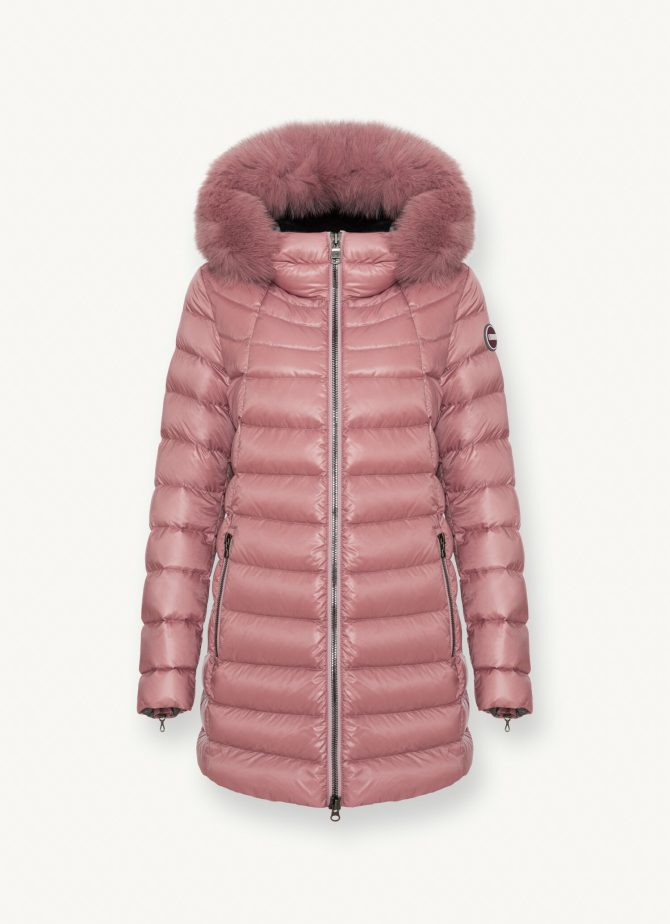 Medium-length iridescent down jacket in real fur - Image 4
