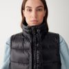 Maxi down vest with drawstring