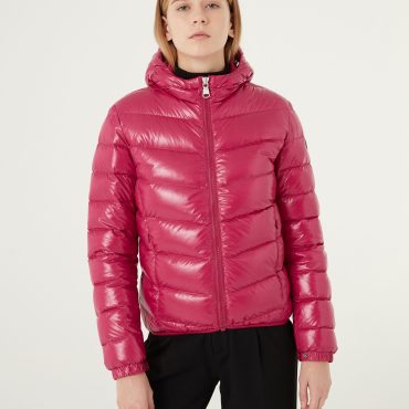 Super shiny down jacket with fixed hood