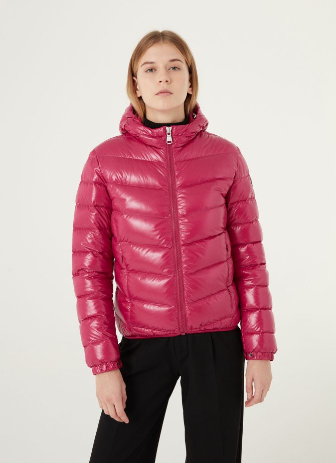 Super shiny down jacket with fixed hood