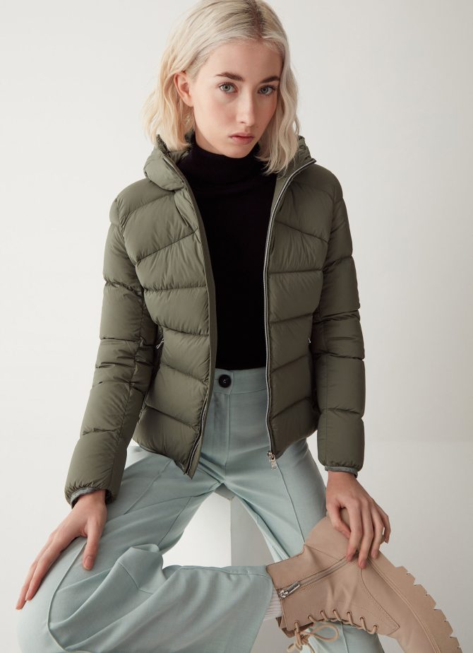Stretch down jacket with hood