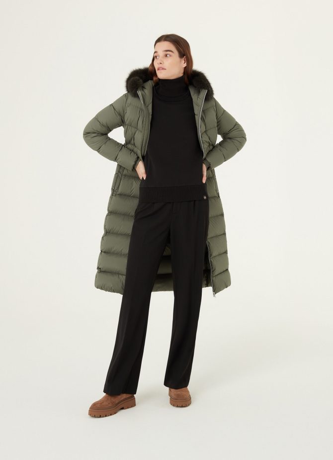 Long stretch down jacket with real fur