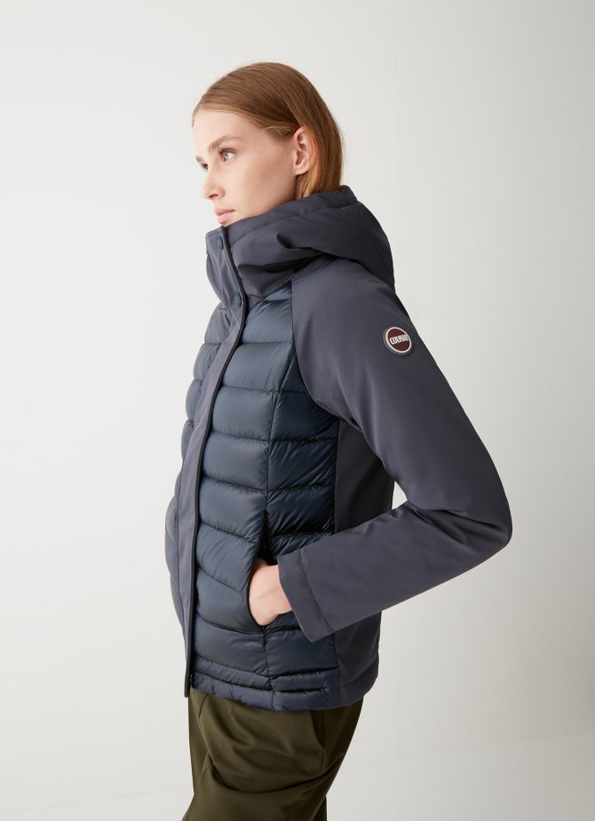 Quilted down jacket with technical fabric details