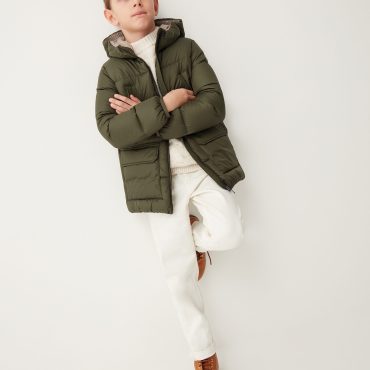Multi-pocket medium-length down jacket