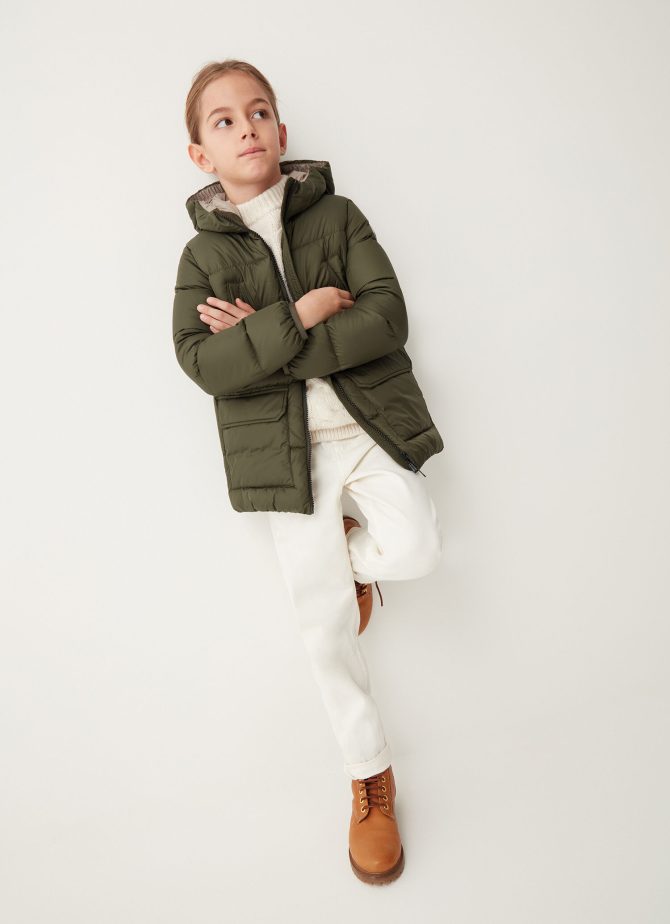 Multi-pocket medium-length down jacket