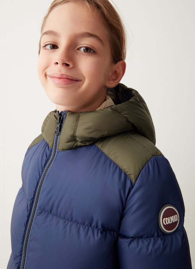 Down jacket with contrasting shoulders and hood - Image 3