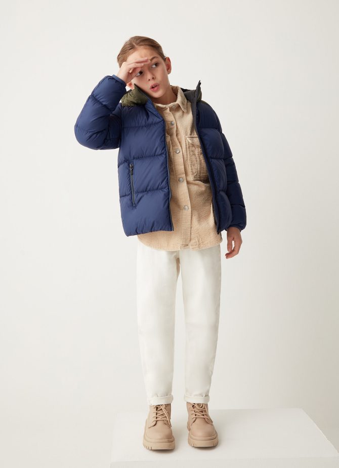 Down jacket with contrasting shoulders and hood - Image 2