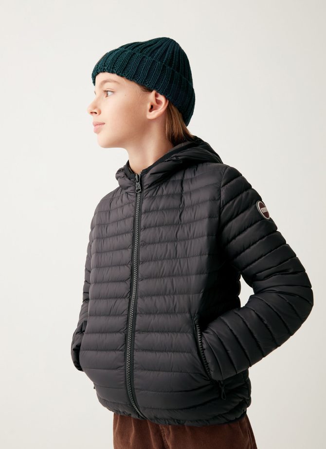 Autumn down jacket with fixed hood