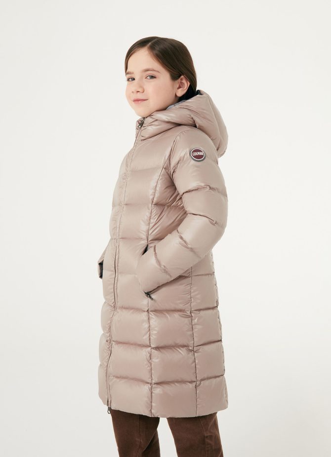 Long, shiny down jacket with fixed hood - Image 2
