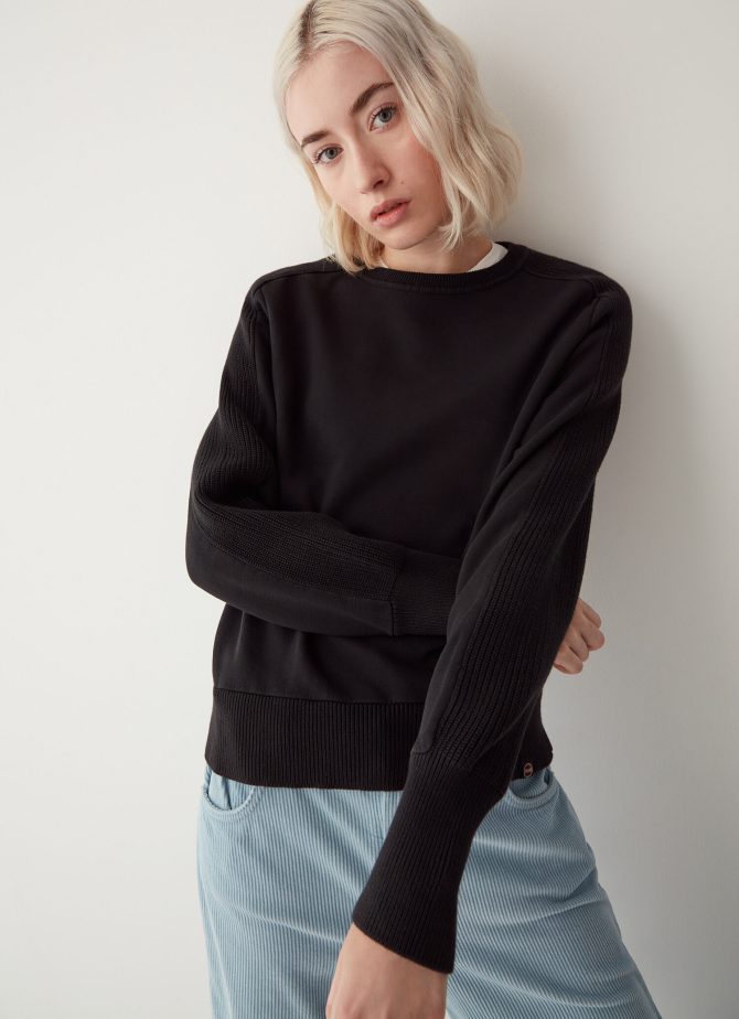 Cotton fleece jumper with textured sleeves