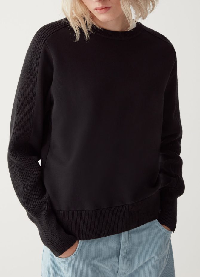 Cotton fleece jumper with textured sleeves - Image 2