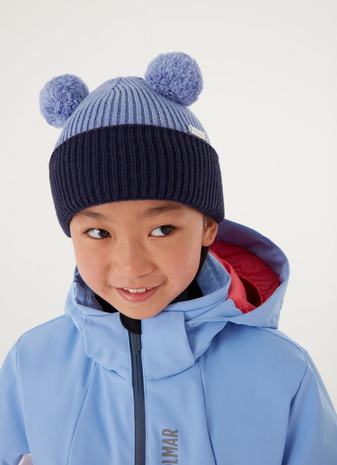 Ribbed hat with double pompom