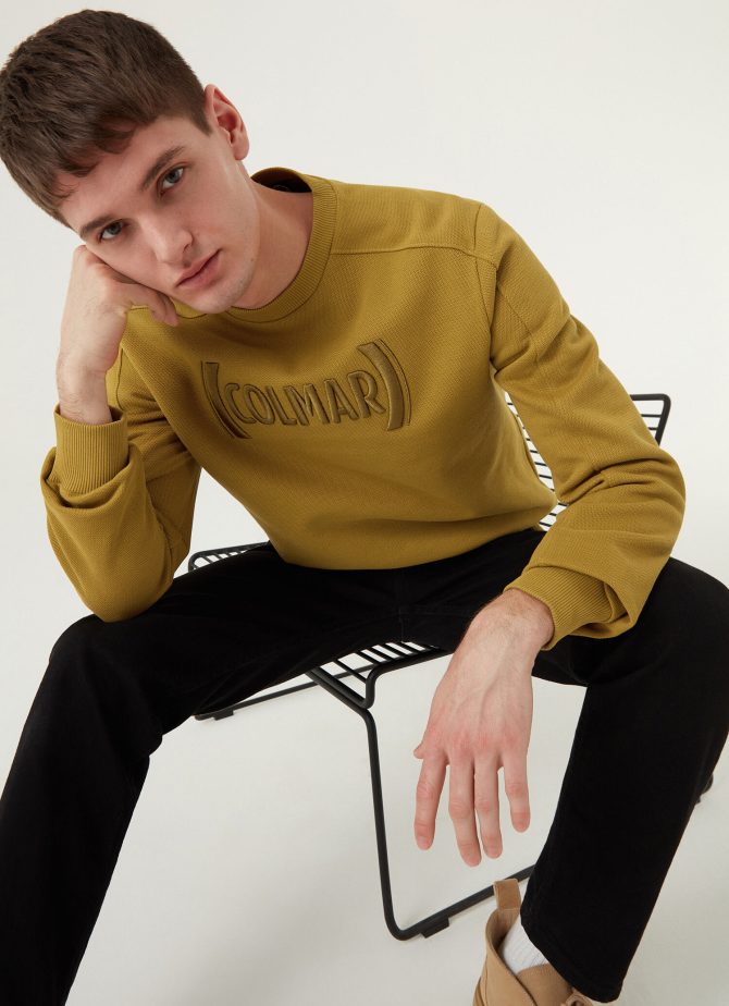 Piqué crew-neck sweatshirt with embroidered logo