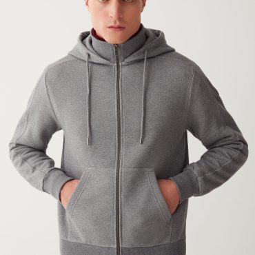 Full zip hooded sweatshirt in piqué