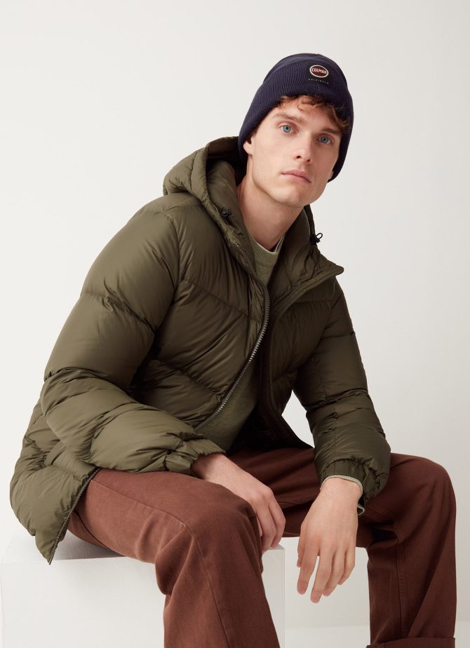 Oversized-fit down jacket with fixed hood