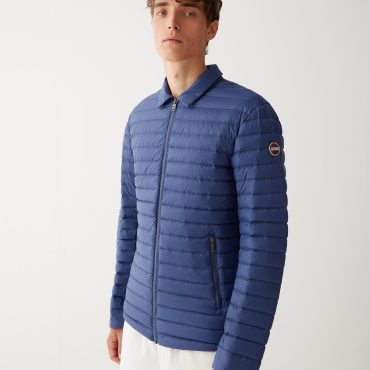 Down jacket with shirt collar