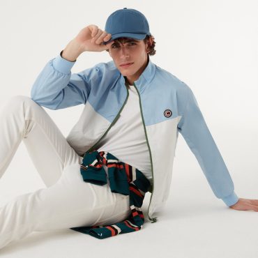 Reversible colour block bomber jacket