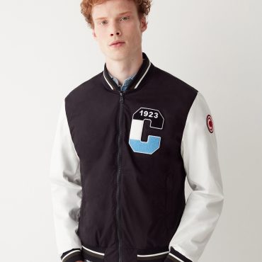 Varsity colour-block cotton bomber jacket
