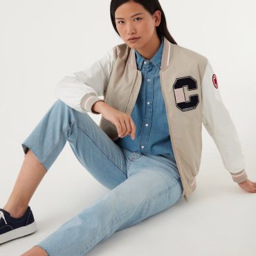 Varsity colour-block cotton bomber jacket