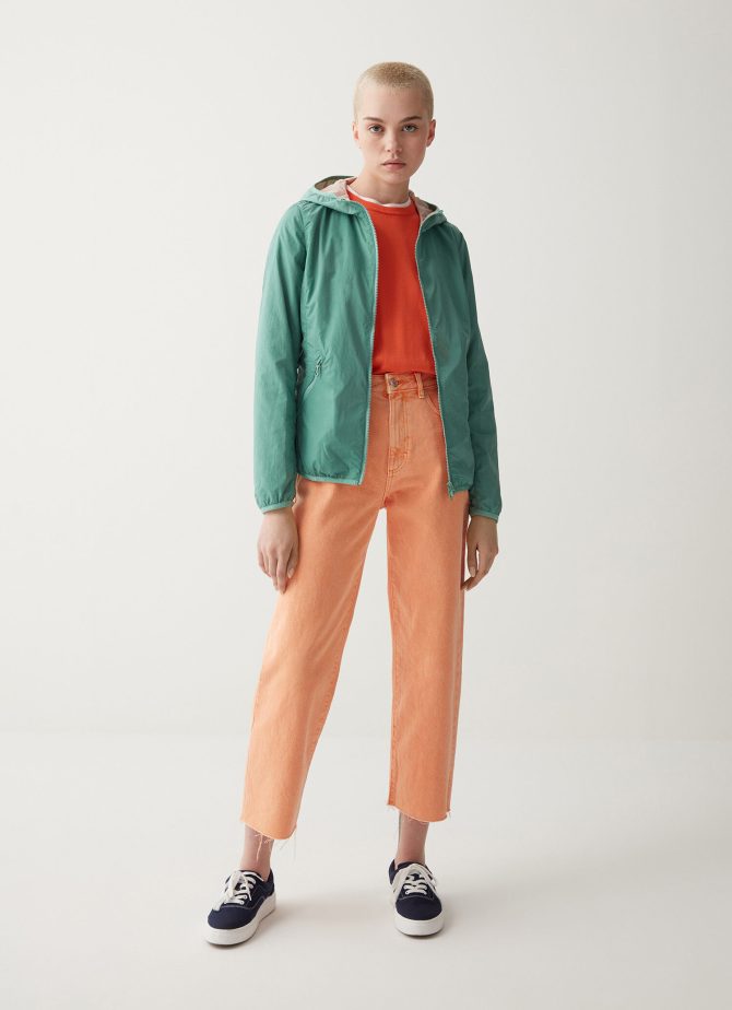 Reversible crinkle jacket with hood