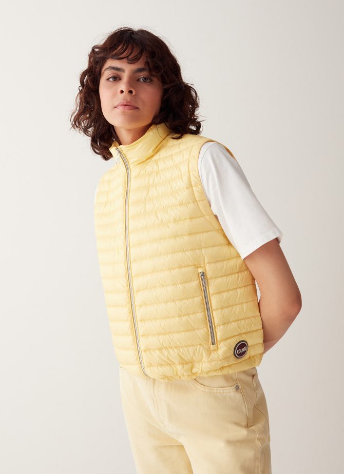 Down gilet with drawstring at the bottom