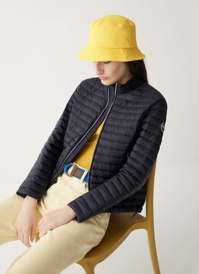 Down jacket with drawstring at the bottom