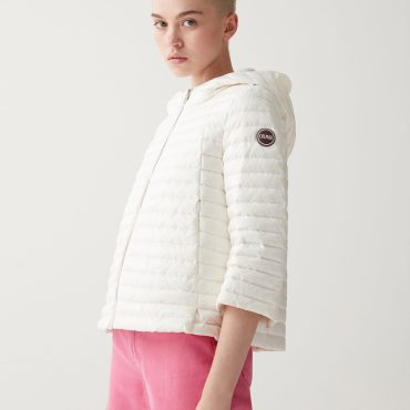 Hooded down cape